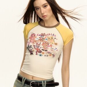 Yellow and Cream Graphic Women Top